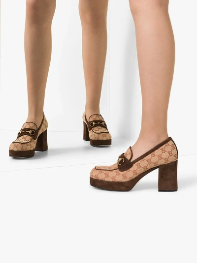 Shop Gucci Houdan 85mm Gg Supreme Platform Pumps In Brown