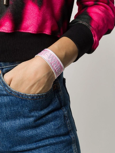 Shop Off-white Stitched Logo Bracelet In Pink