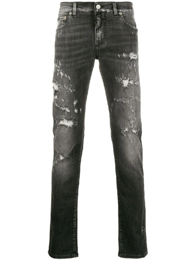 Shop Dolce & Gabbana Distressed Skinny Jeans In Grey