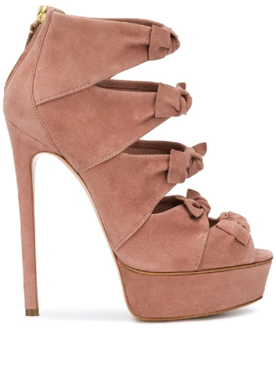 Shop Casadei Front Bow Platform Sandals In Pink