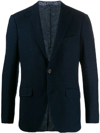 Shop Etro Houndstooth Pattern Tailored Blazer In Blue