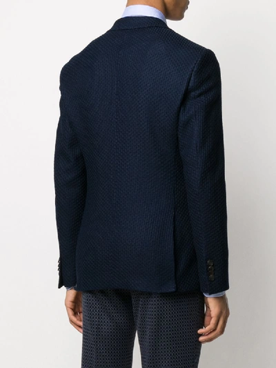 Shop Etro Houndstooth Pattern Tailored Blazer In Blue