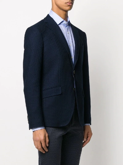 Shop Etro Houndstooth Pattern Tailored Blazer In Blue