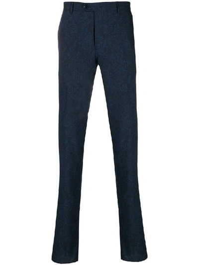 Shop Etro Paisley-print Straight-leg Trousers In Blue