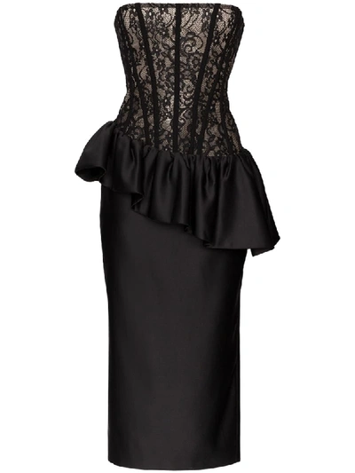 Shop Rasario Corseted Lace Midi Dress In Black