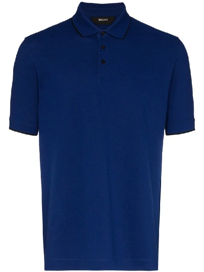 Shop Z Zegna Logo-embroidered Polo Shirt In Blue