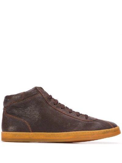 Shop Officine Creative Grained Effect Ankle Length Sneakers In Brown