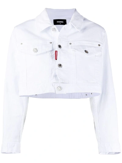 Shop Dsquared2 Icon Cropped Denim Jacket In White