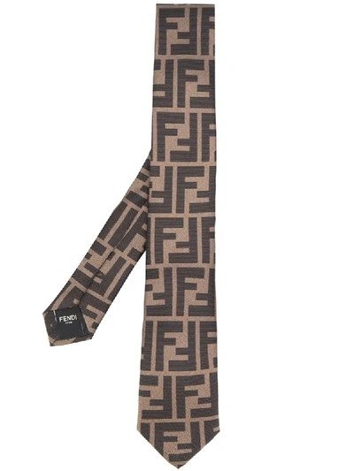 Shop Fendi Krawatte Mit Logo-print In Brown
