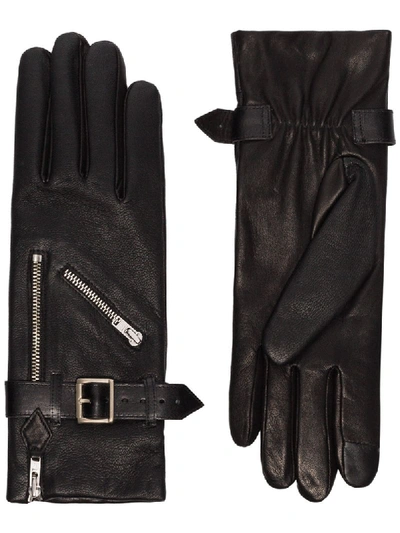 Shop Agnelle Barbra Buckled Leather Gloves In Black