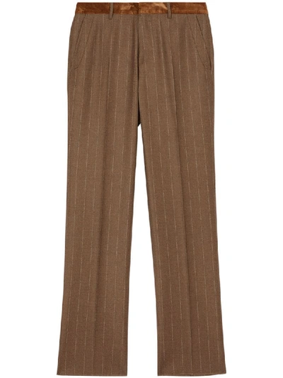 Shop Burberry Striped Straight-leg Trousers In Brown