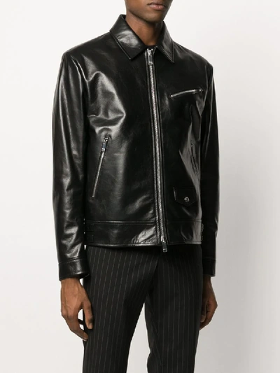 Shop Valentino Nightwolf Leather Jacket In Black