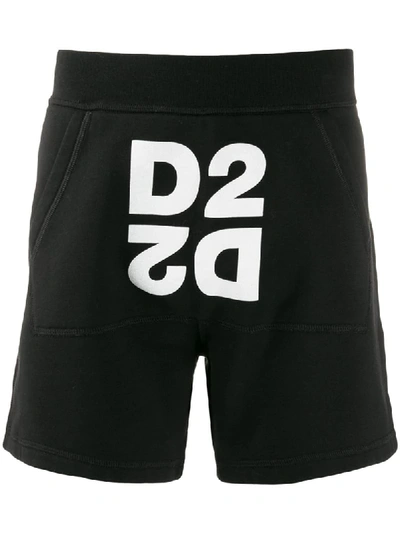 Shop Dsquared2 Double Logo Printed Track Shorts In Black