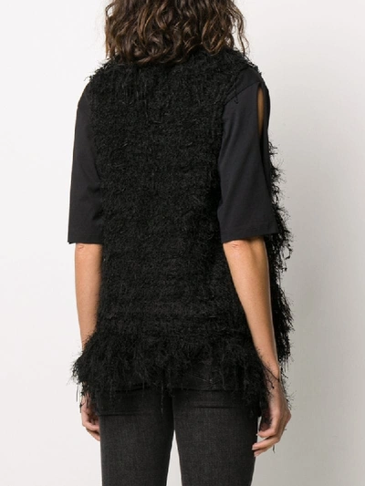 Shop Balmain Fringed Tweed Waistcoat In Black