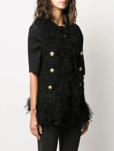 Shop Balmain Fringed Tweed Waistcoat In Black