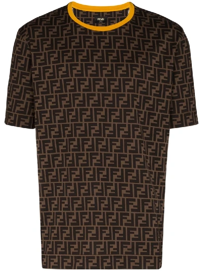 Shop Fendi Monogram Logo Print T-shirt In Brown