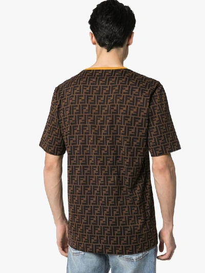 Shop Fendi Monogram Logo Print T-shirt In Brown