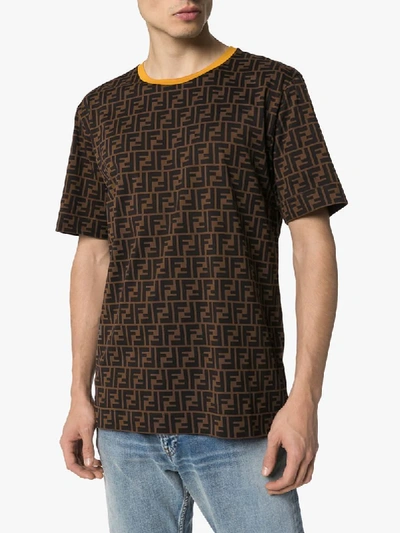 Fendi Monogram-print Contrast-trim Cotton-jersey T-shirt ModeSens