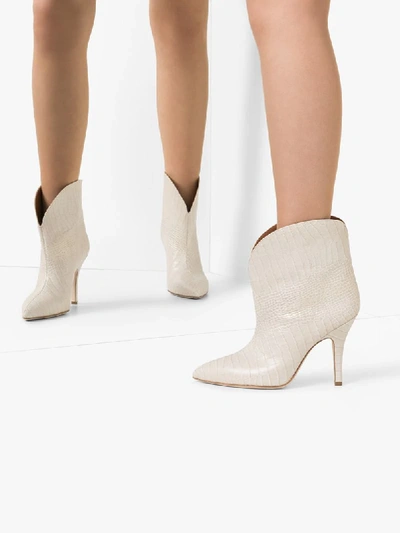 Shop Paris Texas Crocodile-effect 90mm Ankle Boots In White