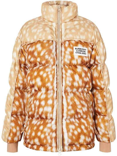 Shop Burberry Econyl® Deer Print Puffer Jacket In Brown