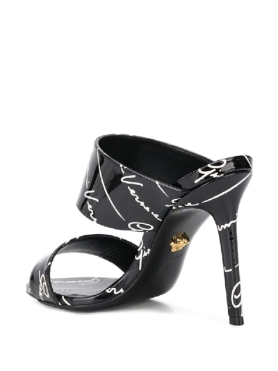 Shop Versace Logo Print 100mm Sandals In Black