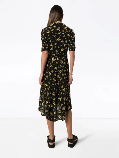 Shop Ganni Floral-print Wrap Dress In Black