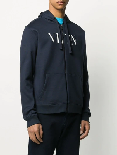 Shop Valentino Logo Print Zipped Hoodie In Blue