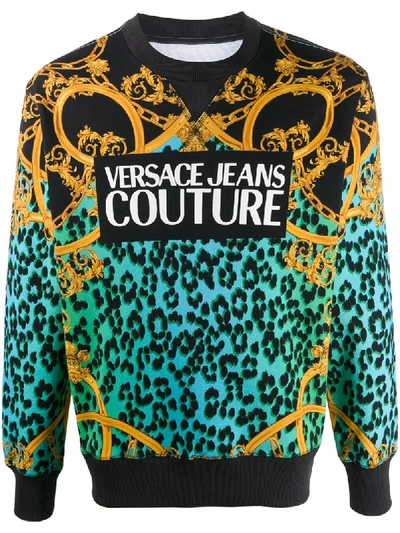 Shop Versace Jeans Couture Leopard Chain Logo Print Sweatshirt In Blue