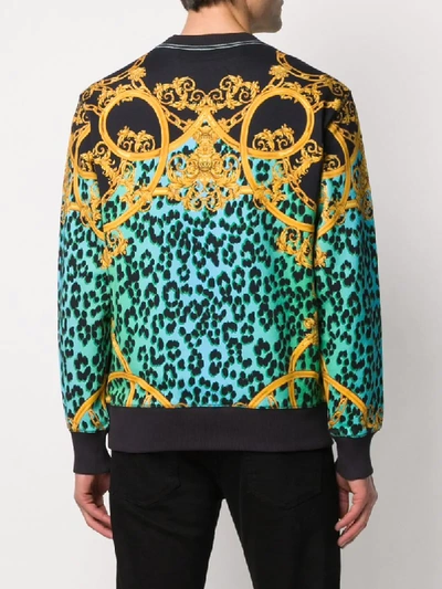 Shop Versace Jeans Couture Leopard Chain Logo Print Sweatshirt In Blue