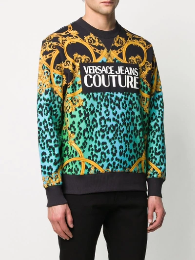 Shop Versace Jeans Couture Leopard Chain Logo Print Sweatshirt In Blue