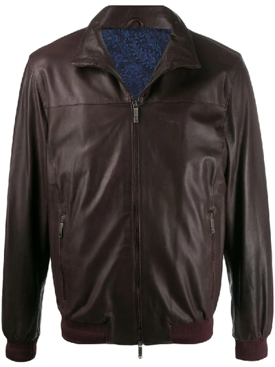 Shop Etro Zipped Leather Jacket In 300