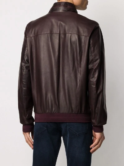 Shop Etro Zipped Leather Jacket In 300