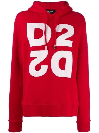 Shop Dsquared2 Monogram Hooded Sweatshirt In Red