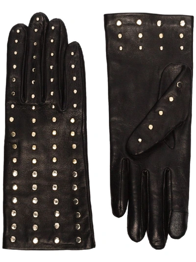 Shop Agnelle Claire Studded Leather Gloves In Black