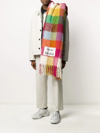 Shop Acne Studios Grid Check Scarf In Pink