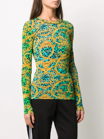 Shop Versace Jeans Couture Leo Chain-print Long-sleeved T-shirt In Green