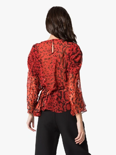 Shop Preen By Thornton Bregazzi Delma Snake Print Blouse In Red