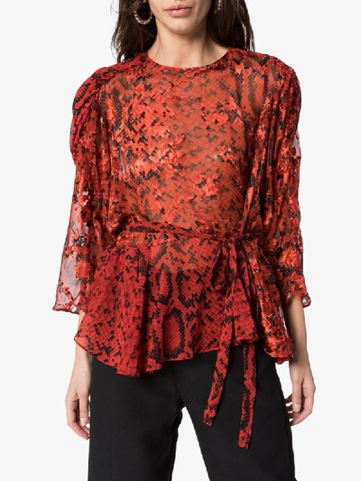 Shop Preen By Thornton Bregazzi Delma Snake Print Blouse In Red