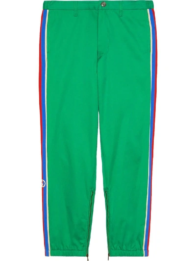 Shop Gucci Logo Tape Cropped Trousers In Green