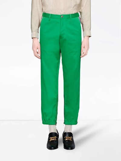 Shop Gucci Logo Tape Cropped Trousers In Green