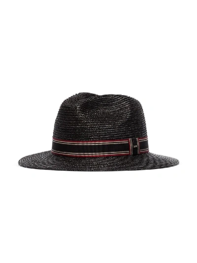 Shop Saint Laurent Grosgrain-trimmed Straw Trilby Hat In Black