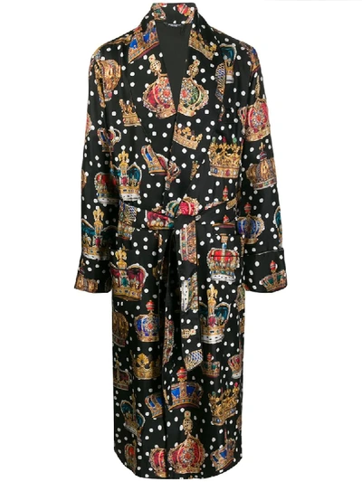 Shop Dolce & Gabbana Royal Print Dressing Gown In Black