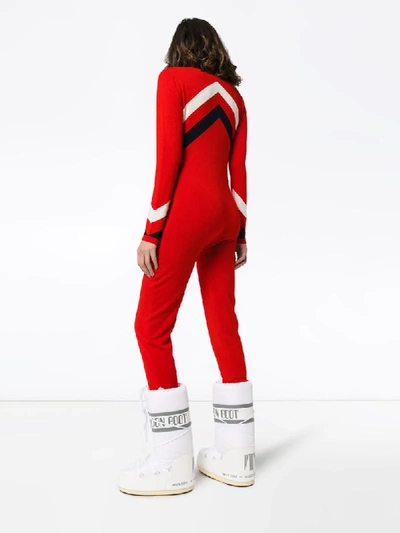 Shop Perfect Moment Chevron-striped Zip-up Jumpsuit In Red