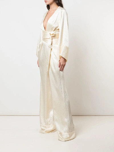 Shop Haney Blythe Silk V-neck Jumpsuit In White