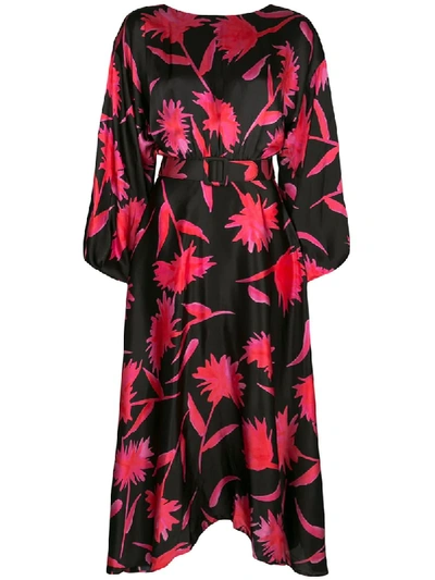 Shop Saloni Carnation Print Midi Dress In Black