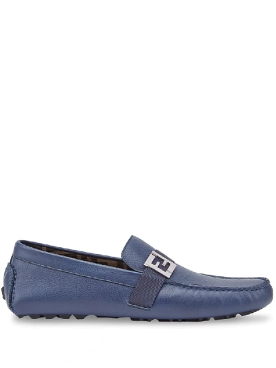 Shop Fendi Ff Detailed Loafers In Blue