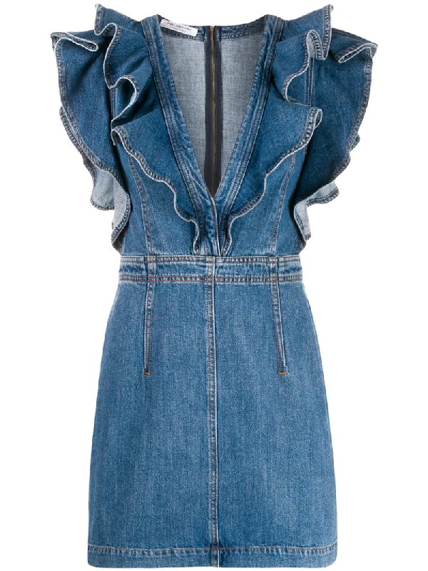 denim dress with ruffle sleeves