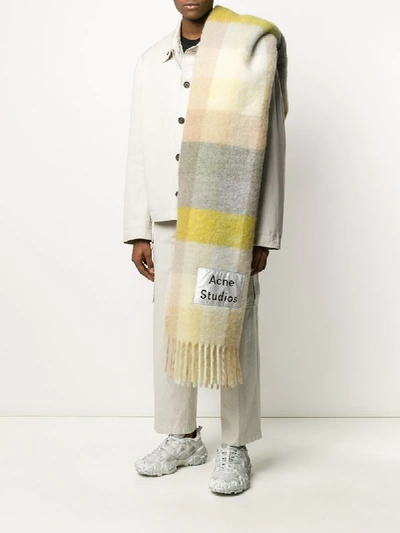 Shop Acne Studios Grid Check Scarf In Yellow