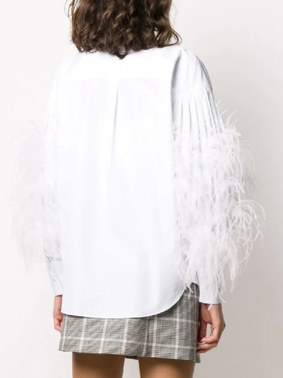 Shop Valentino Feather Embellished Buttoned Shirt In White