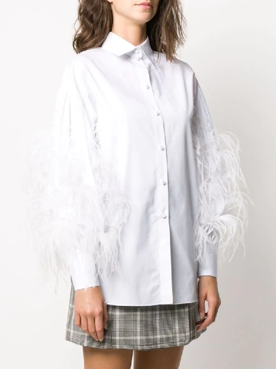 Shop Valentino Feather Embellished Buttoned Shirt In White